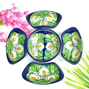 Mexican Talavera Calla Lily Chip and Salsa Dip Set